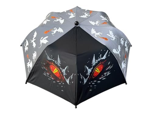 HECKBO Reflektor und Farbwechsel Taschen-Regenschirm für Kinder Jungen Mädchen - Drache Dragon – Farbwechsel bei Regen
