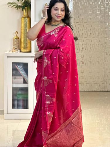 Image of SGF11 Women's Kanjivaram Soft Silk Saree With Blouse Piece