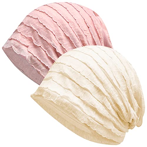Kayier Feminino Gorro Baggy Casual Para Quimio (Pacote Com 2 - Bege E Rosa)