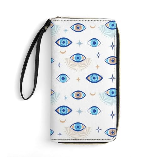 TQD Evil Eyes Womens PU Leather Long Purse Wallet with Card Slots Wristlet Handbags