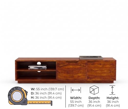 Image of sheesham Wood Standard Entertainment tv Unit Stand for Living Room (Teak Finish)