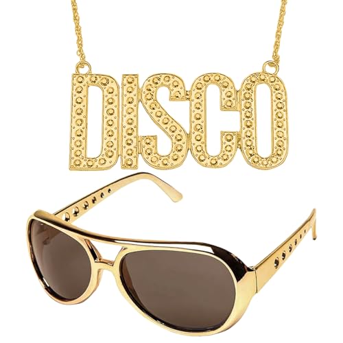 2 Stück Disco Accessoires Brille Halskette,Mode Disco Outfit Herren,70er Jahre Outfit Herren,Multifunktional Hippie Accessoires,Geeignet Für Rollenspiele An Weihnachten Halloween Karneval Und Anderen