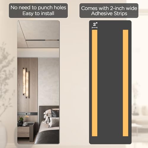 Image of iCAGY Acrylic Full Body Mirror - Self-Adhesive Shatterproof Wall Mirror, Ultra-Thin 0.06 inch Lightweight for Home Gym, Bedroom, Closet Door - Frameless Easy Install (4, Rectangle, 16 inch W x 47 inch L)
