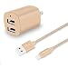 Tranesca Dual USB wall charger and 6ft MFI lighting charging cable for iPhone X,iPhone 8/8 plus/iPhone 7/7 plus/iPhone 6/iPad/iPad Pro and more (Gold)