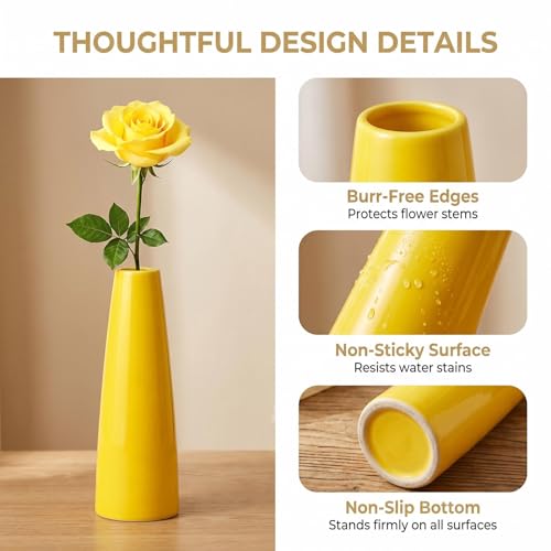Vase conique en céramique jaune de 16 cm pour décoration de table - 6
