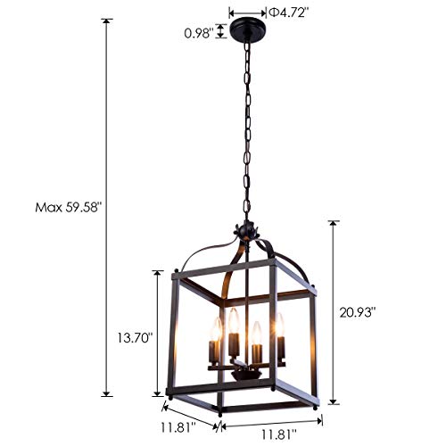 Viluxy Industrial Pendant Light, Hanging Chandelier, With Classic Black Metal Cage For Farmhouse, Entryway, Dining Room, Kitchen Island, Foyer 4- Light #TOP4