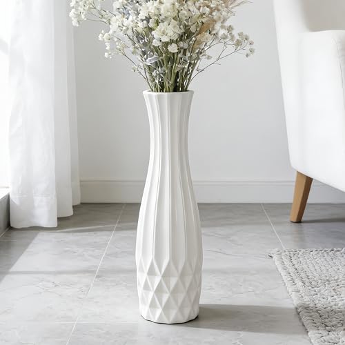 White Ceramic Tall Floor Vase, 24 Inch Large Flower Vases for Table Centerpieces Shelf Home Decor Living Room Branches Sky-Dried Flower Arrangement Decorative