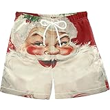 visesunny Summer Boy's Beach Shorts Christmas Santa Claus Quick Dry Soft Drawsting Swim Trunks Boy Bathing Suit with Pockets