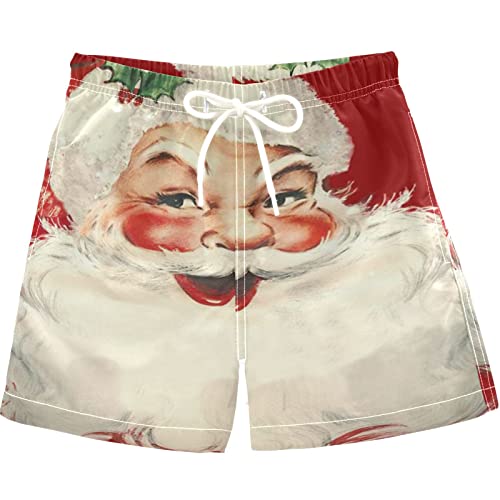 visesunny Summer Boy's Beach Shorts Christmas Santa Claus Quick Dry Soft Drawsting Swim Trunks Boy Bathing Suit with Pockets