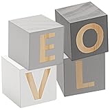 ANDRESLAD Adornos de Madera Love 4 Piezas Estilo Nórdico Gris y Bloques Decorativos para Estanterías y Decoración de Escritorio en Hogar Accesorios para Ambientación Navideña