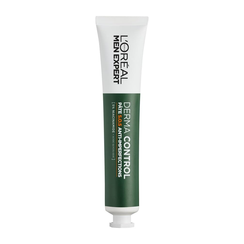L'Oréal Men Expert - Pâte S.O.S Anti-Imperfections - Soin Localisé Anti-Boutons et Masque Purifiant - Enrichie en Niacinamide et Acide Glycolique - Derma Control - 45 ml