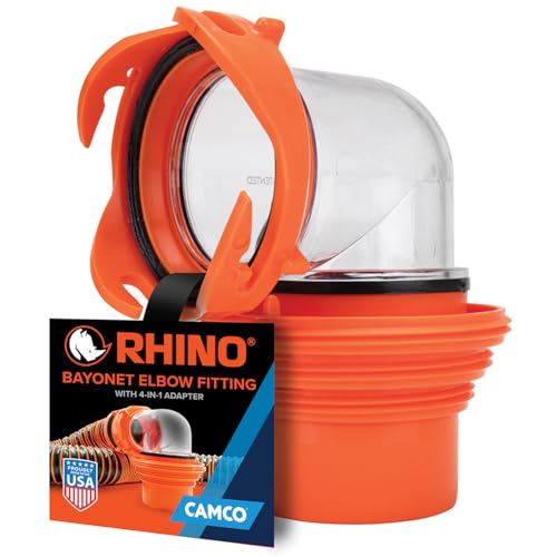 Camco RhinoFlex Clear RV Sewer Hose Elbow with 4-in-1 Adapter - Features a 360-Degree Fitting Rotation and Built-in Gasket for Odor-Tight Protection - Fits 4 Sizes of Dump Station Inlets (39736) by Camco - Used condition - US$14.23