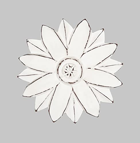Image of THE URBAN STORE Wall Art, Wall Panel Wooden Distressed White Color 20 CM x 20 CM Pack Of Four French Country Style Elegantly Floral Hand Crafted Wall Decor For Home And Office TUSWD74