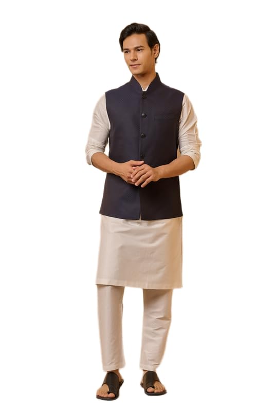 tasva Navy Classic Jacquard Bundi | Ethnic WEAR | Navy | XS-picture-34