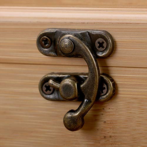 Antike Latch Hook Hasp Retro Verschluss Links/Rechts Horn Lock 10 Stück Antik Riegel Haken Verriegelung Verschlusshaken + 12PCS Kleine Box Scharniere mit Schrauben, Perfekt für Holzkiste Dekoration