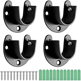 Naapesi 4Pcs Closet Pole Sockets U Shape Closet Rod Bracket Black, 25mm Wardrobe Rail End Supports Curtain Rail Holder Bracket Flange Set for Closet, Shower Curtain 12 Screws & 12 Rubber Plug
