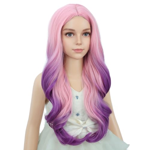 Image of PATTNIUM Purple Ombre Wig Long Curly Wigs Girls Purple Middle Part Heat Resistant Synthetic Wigs with Wig Cap