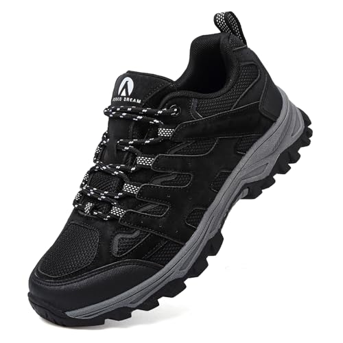 Unitysow Zapatillas de Senderismo para Hombre Zapatillas de Trekking Outdoor Camping Caminar Botas de Montaña Ligeros Transpirable Zapatos de Deporte,Negro,42 EU