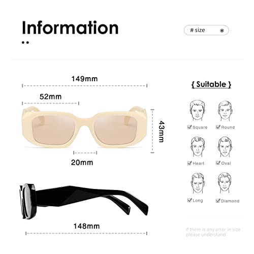 Kimorn Rectangle Sunglasses For Women Men Trendy Retro Trendy Sun Glasses 90’S Vintage Square Frame K1307 (Black+Off-White Frame Grey Lens) #TOP3
