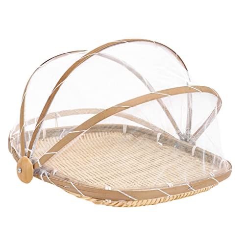 Cabilock Covered Fruit Basket Hand Woven Mesh Basket with Food Covers for Outdoor Use for Storing Snacks Breads and Fruits and Design Shape