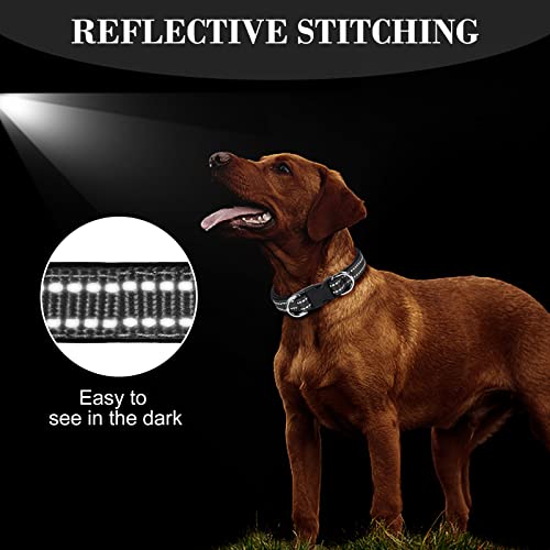 AUAUY Reflektierend Halsband Hund, Verstellbares Atmungsaktives Hundehalsband, Weich Gepolstertes Neopren Nylon Hunde Halsband mit AirTag-Hülle Doppel-D-Ring für Kleine Mittel Große Hunde(Schwarz-S)
