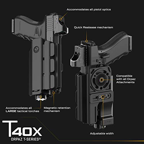 Orpaz T40 Adjustable And Modular Universal Holster Compatible With Owb Universal Holder With Light/Laser/Sight/Optics, Large, Belt Attachment - Will Secure Your Handgun With A Tactical Appearance #TOP6