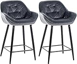 CLP Set De 2 Taburetes De Bar Gibson 76 En Terciopelo I Sillas Altas De Cocina con Reposapiés & Base Metálica, Color:Gris Oscuro