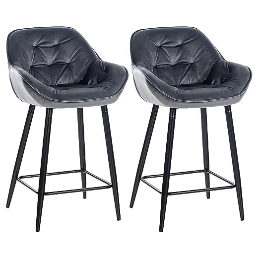 CLP Set De 2 Taburetes De Bar Gibson 76 En Terciopelo I Sillas Altas De Cocina con Reposapiés & Base Metálica, Color:Gris Oscuro