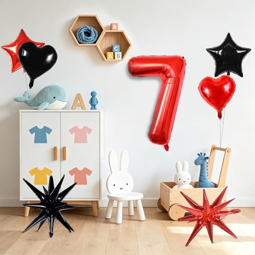 Image of TONIFUL 7th Birthday Balloons Kit 40 Inch Red Large Number 7 Foil Balloon