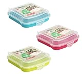 Stenzzo Pack de 3 porta sándwich y alimentos. Libre de BPA. Tupper niños colegio, fiambreras comida trabajo, ideal para llevar la comida donde quieras de 14,8 x 14,8 x 4,25. Fabricado en España