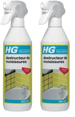 HG Spray Liquide Anti-Moisissures, Produit Fongicide Destructeur de Moisissures, Carrelages, Joints de Salle de Bain et Plus, Anti-Humidité - 500 ml (186050104) (Lot de 2)