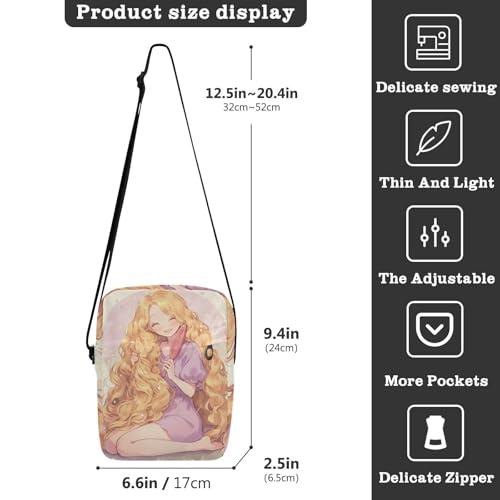 Cute Long Hair Girl small messenger bag for women mens shoulder bag Women's Purse Adjustable Strap for School business3