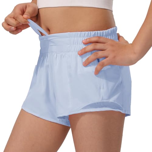 Girls Athletic Shorts Lightweight Running Shorts for Teen Girls Kids Liner with Zip Pocket and Elastic2