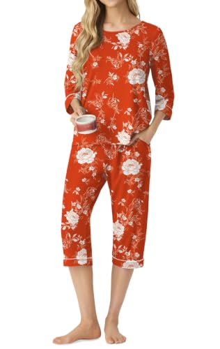 Image of PrinStory Womens Pajama Sets Capri Pjs Soft Lounge Sets XS-4XL