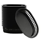 NINGWAAN Set of 24 Black Plastic Fast Food Baskets, Oval Serving Restaurant Service Baskets for Brea