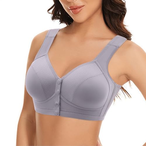 Generisch Reggiseno da donna senza ferretto con fibbia laterale anteriore, bordo in pizzo senza movimento ad anello in acciaio, con balze senza cuciture, per yoga, dormire, reggiseno grande, blu, 46