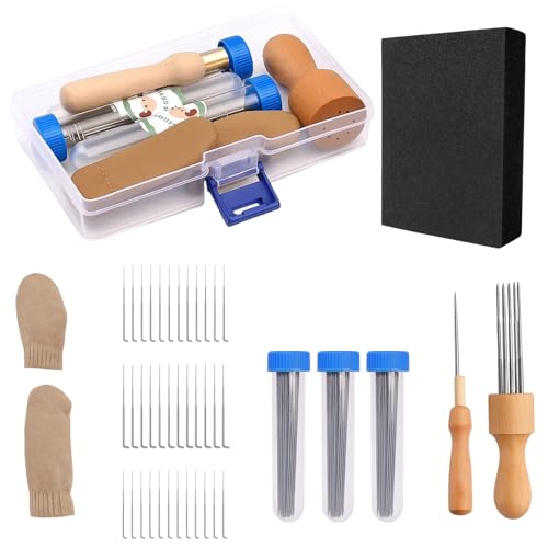 Filznadeln Set Zum Trockenfilzen, Filzwolle Nadeln Für Tierfiguren Und Puppen, Handwerkliche Gestaltung Mit Verschiedenen Nadelgrößen, Wollfilz Starter Kit Mit Holzgriffen ﻿