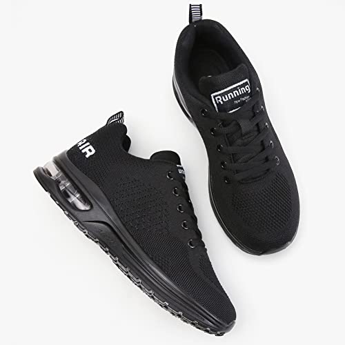 Running Shoes For Women Tennis Sneakers Air Cushion Arch Support Slip Resistance Memory Foam Mesh Comfortable Shoes For Walking Gym Athletic Work All Black Us 9 #TOP5