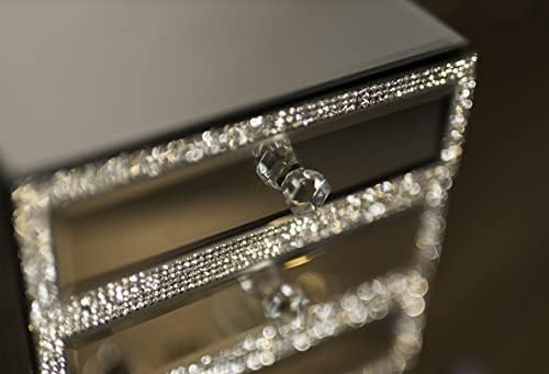 Marco Paul Mirrored Glass Jewellery Box with Black Velvet Silver Glass Cabinet Storage Box Dressing Table Mirror Jewellery Chest Trinket Gift Box Bedroom Accessories Home Decor Christmas Xmas Gift