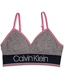 Calvin Klein Big Girls' Seamfree Long Line Bralette, Ck Girls Stripe Logo Bora Blue, XL (14/16)