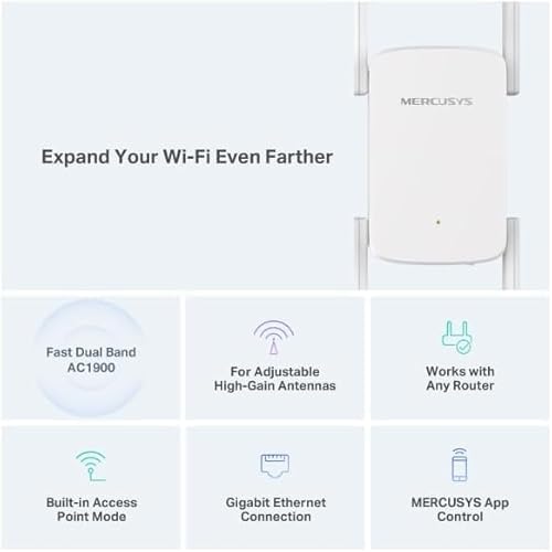 MERCUSYS ME50G AC1900Mbps WiFi Extender Booster, Internet Booster, Ethernet Port, EasyMesh, High-Gain Antennas, Access Point, Repeater, TP-Link Extender,App Control Easy Setup,UK Plug - Image 3