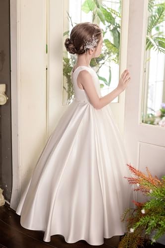 Satin First Communion Dresses for Girls Flower Girl Dresses for Wedding Princess Ball Gown with Beads2