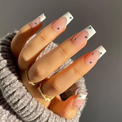 AKOFIC 24 Piezas Uñas Postizas Cortas Francesa, Rosa y Blanco Puntas Desnudas Uñas Postizas con Uñas de Gel Postizas Uñas Press On para Arte de Uñas para Mujeres