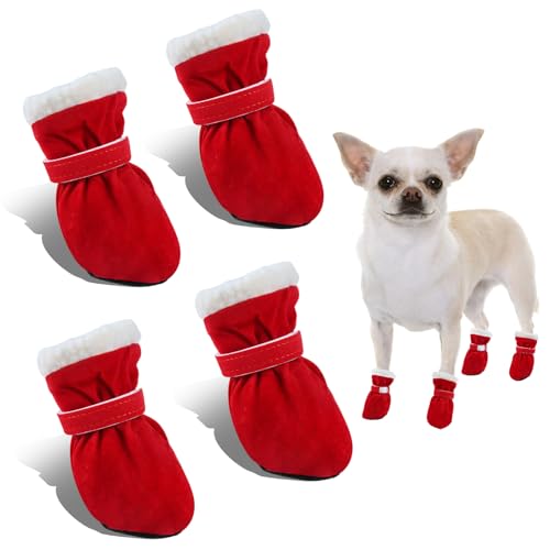 CHONGQILAO Hundeschuhe Pfotenschutz Outdoor, 4 Stücke Hundeschuhe Winter Pfotenschutz Hund Schneestâ€¦ – Miniatur