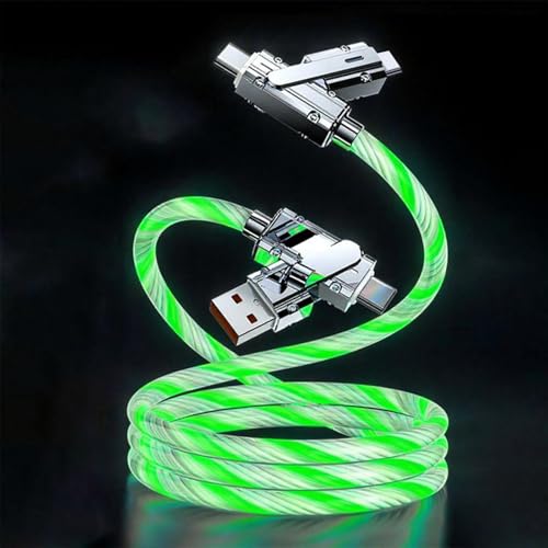 Image of 4IN1 Multi Ports USB Charger Cable USB A /USB Type C to USB Type C PD Fast Charging Cord Light Up LED Current to be a Night Light Compatible with Most of Devices-39 inches Green