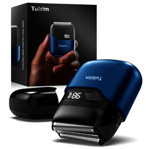 Image of Tulzim Electric Foil Shaver for Men: Cordless Electric Razor for Face & Beard - 3 Floating Blades, 100-Min Runtime, USB-C Fast Charge, IPX7 Waterproof for Travel,Carbon Blue