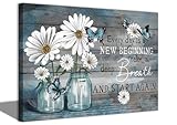 Daisy Canvas Wall Art Butterfly Wall Decor Inspirational Poster Print Flower Picture Painting Still Life Suitable for Country Farmhouse Bedroom Bathroom Rustic Wall Decoration (blue, 16x12in canvas)