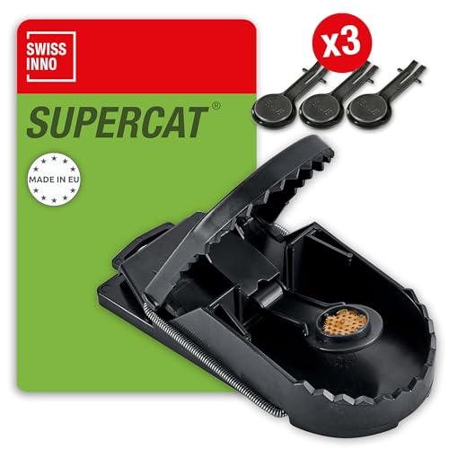 Swissinno Trappola Per Ratti Supercat – Tagliola A Scatto Robusta E Riutilizzabile Con Esca Arachidi – Extra Forte Interno Esterno – Igienica Pronta A