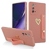 Fiyart Designed for Samsung Galaxy Note 20 Case with Phone Stand Holder Cute Love Hearts Protective Camera Protection Cover with Wrist Strap for Women Girls for Galaxy Note 20 6.7'-Pink