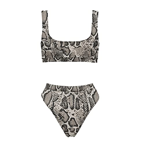 Poceacles Damen Badeanzug mit hoher Taille, bauchfreies Top, U-Ausschnitt, zweiteiliger Bikini, Bademode, XS-5XL, Schlangenmuster, mehrfarbig, M Cover